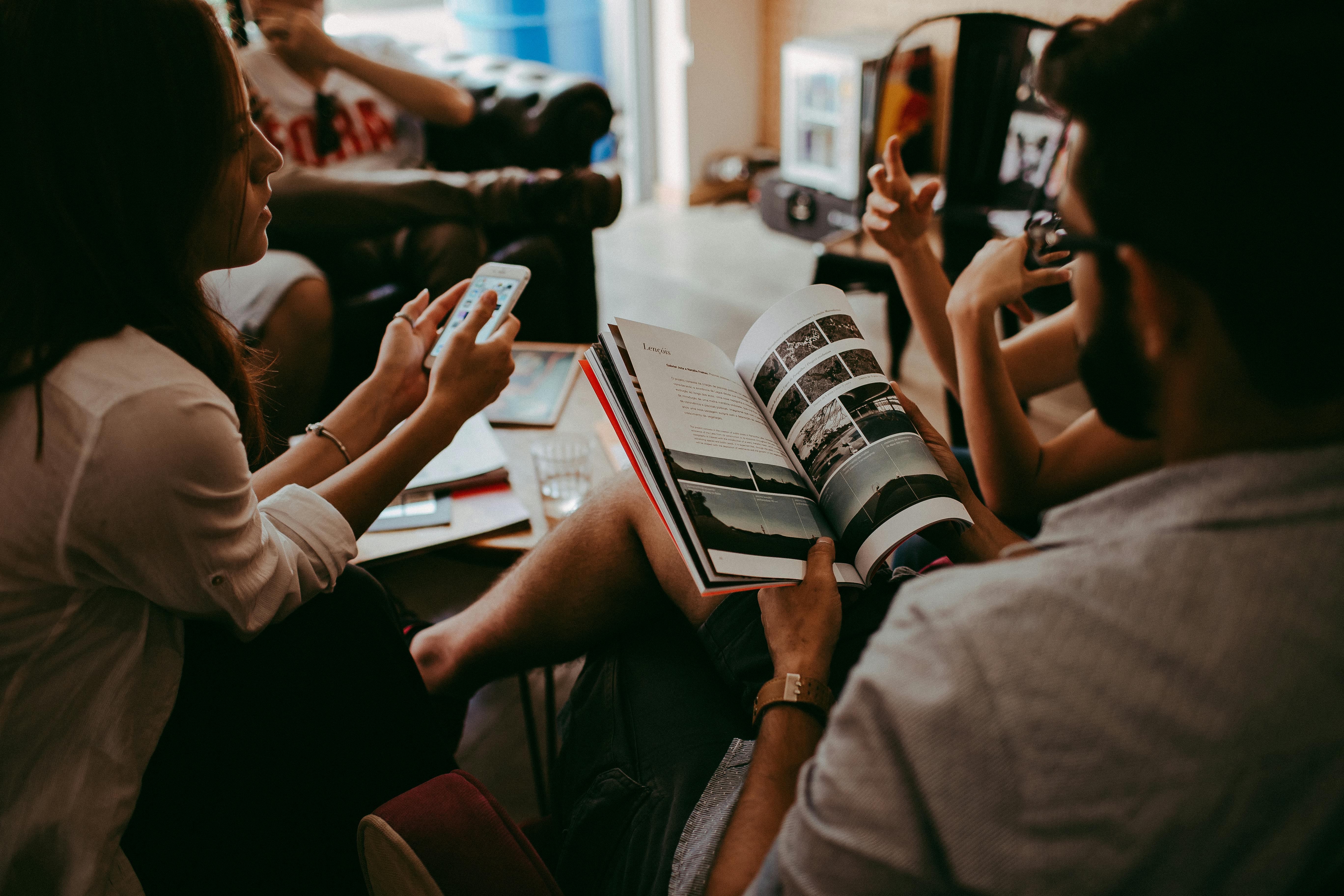 group of people discussing books